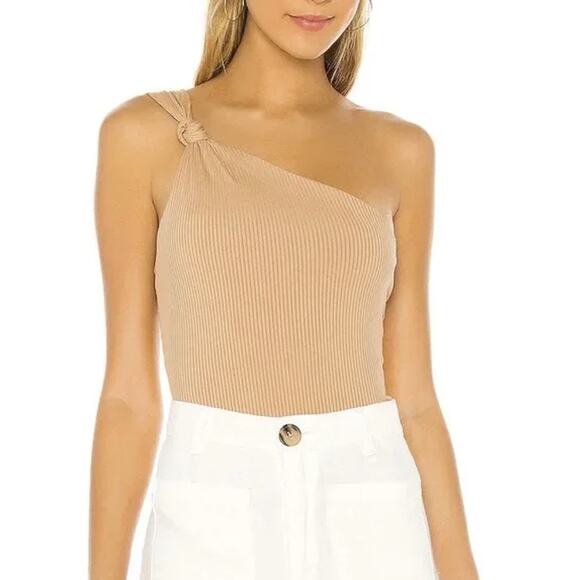 Privacy Please Womens Ribbed One Shoulder Bodysuit Tan Nude M Elegant Minimal - Picture 1 of 8